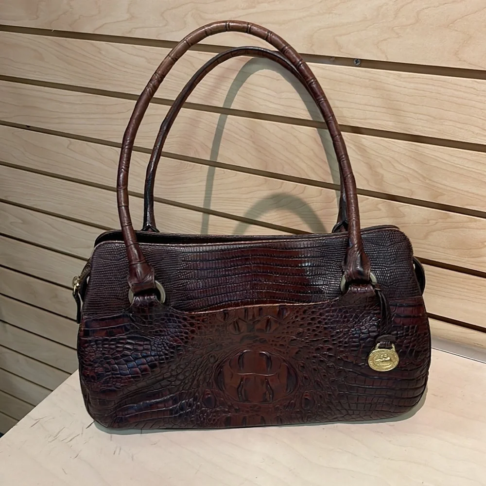 Women’s Brahmin Brown Croc/Lizard Print Leather Satchel Bag